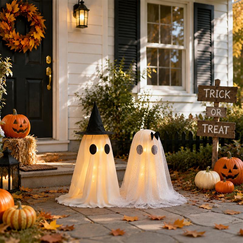 ๐ป 2-Pack 18.7" Light-Up Halloween Ghosts โ Adjustable LED Spooky Yard & Home Decor ๐