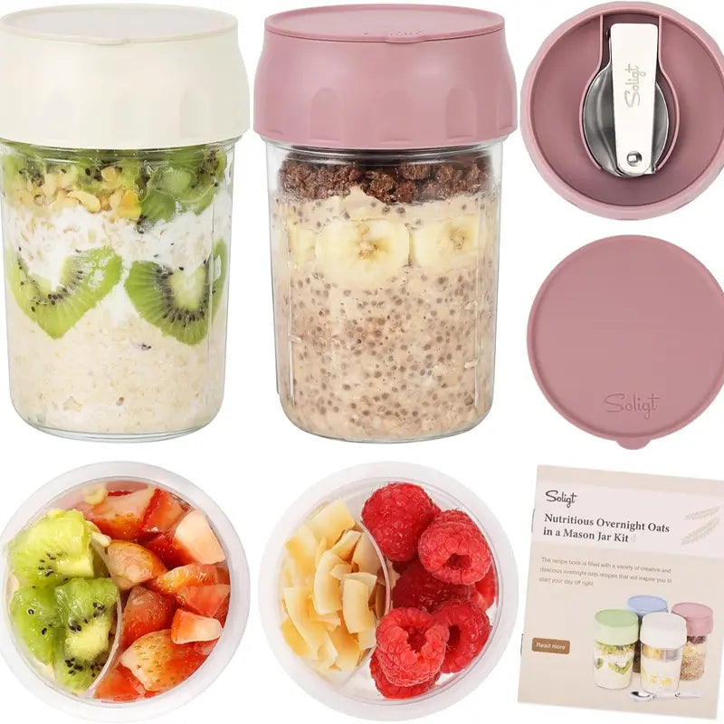 16oz Overnight Oats Container with Spoon & Divided Compartments