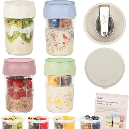 16oz Overnight Oats Container with Spoon & Divided Compartments