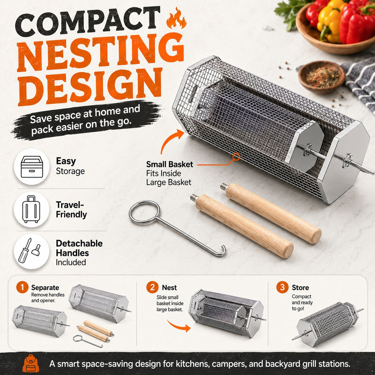 🍢 Rolling Grill Baskets | No More Burnt Veggies—Grill Perfectly Every Time! 🔥