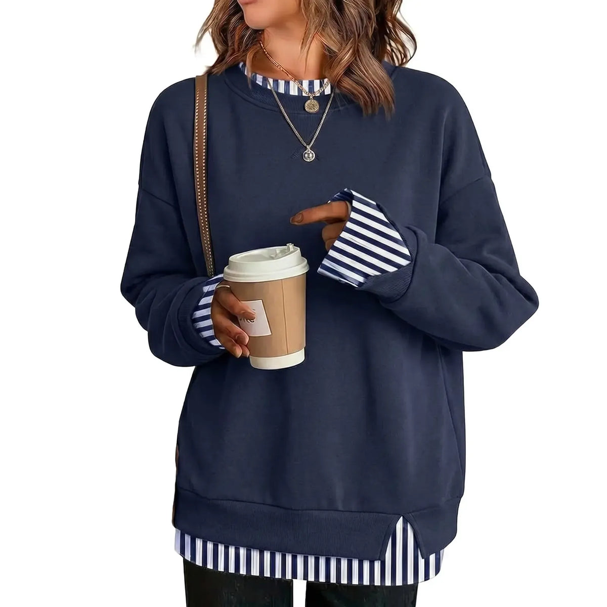 Women’s Oversized Faux-Layered Crewneck Sweatshirt
