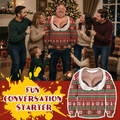 Men's Funny 3D Fake-Cleavage Ugly Christmas Sweater