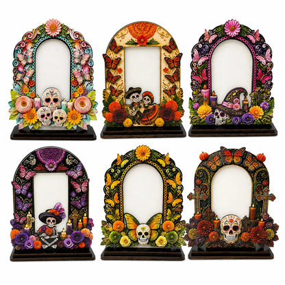 Day of the Dead Memorial Picture Frame – Colorful Wooden Remembrance Décor