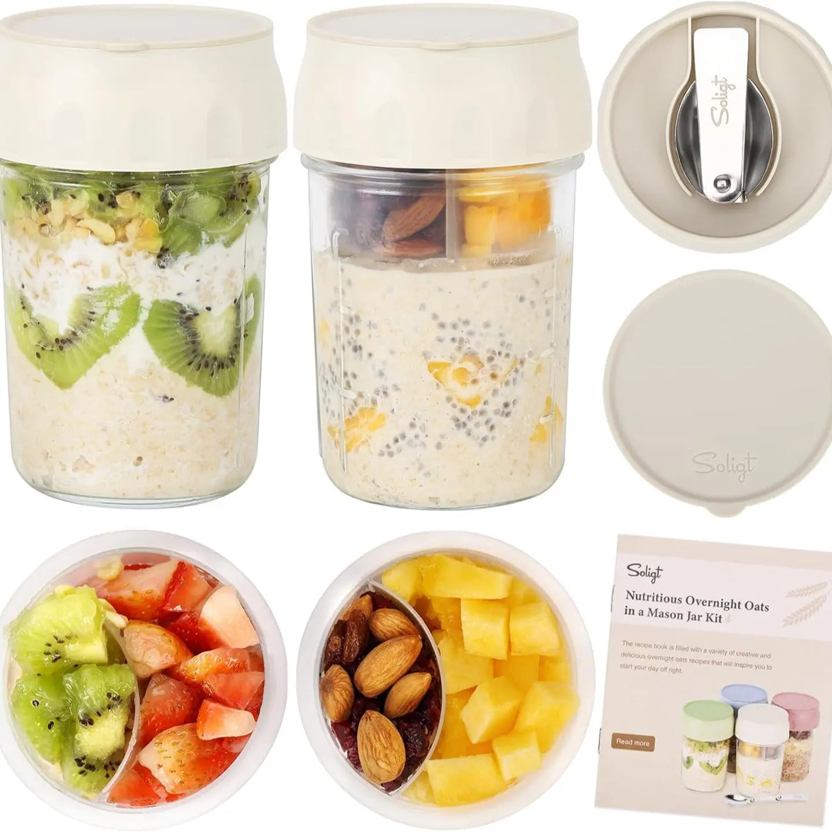 16oz Overnight Oats Container with Spoon & Divided Compartments