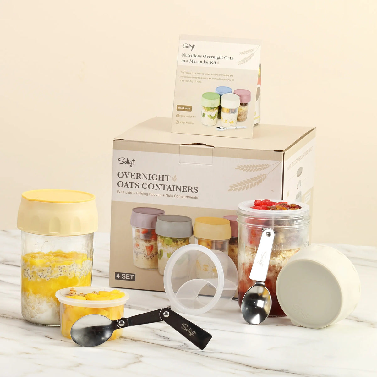 16oz Overnight Oats Container with Spoon & Divided Compartments