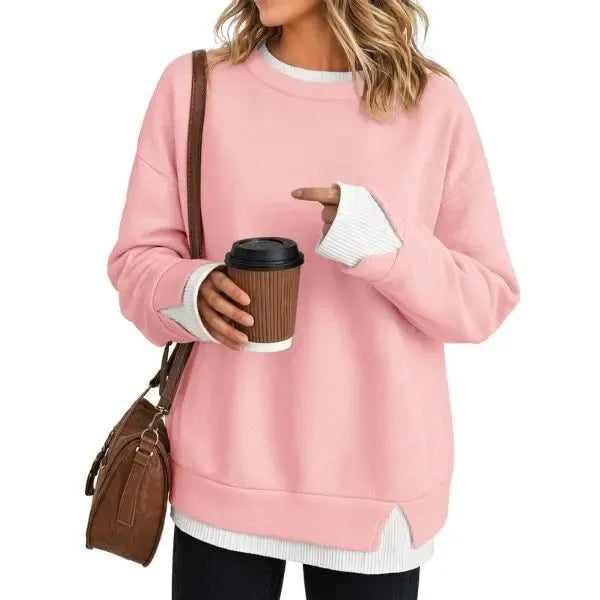 Women’s Oversized Faux-Layered Crewneck Sweatshirt