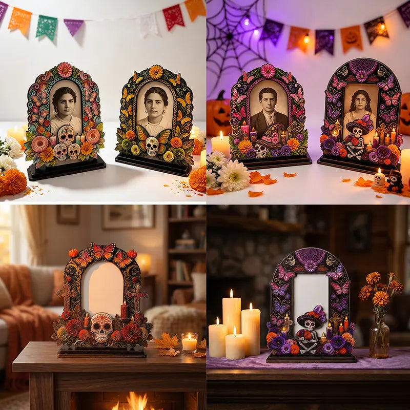 Day of the Dead Memorial Picture Frame – Colorful Wooden Remembrance Décor