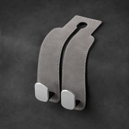 Leather Car Seat Headrest Hooks – Double Metal Purse & Bag Hangers