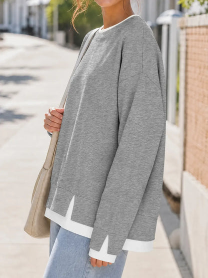 Women’s Oversized Faux-Layered Crewneck Sweatshirt